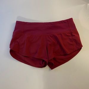Lululemon burgundy speed up shorts 2.5 size 2